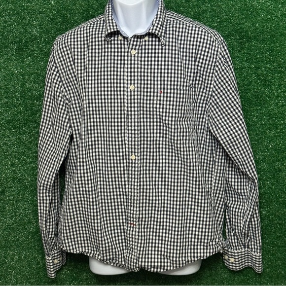 Tommy Hilfiger blue and White Casual Button Down Shirt - Picture 1 of 4